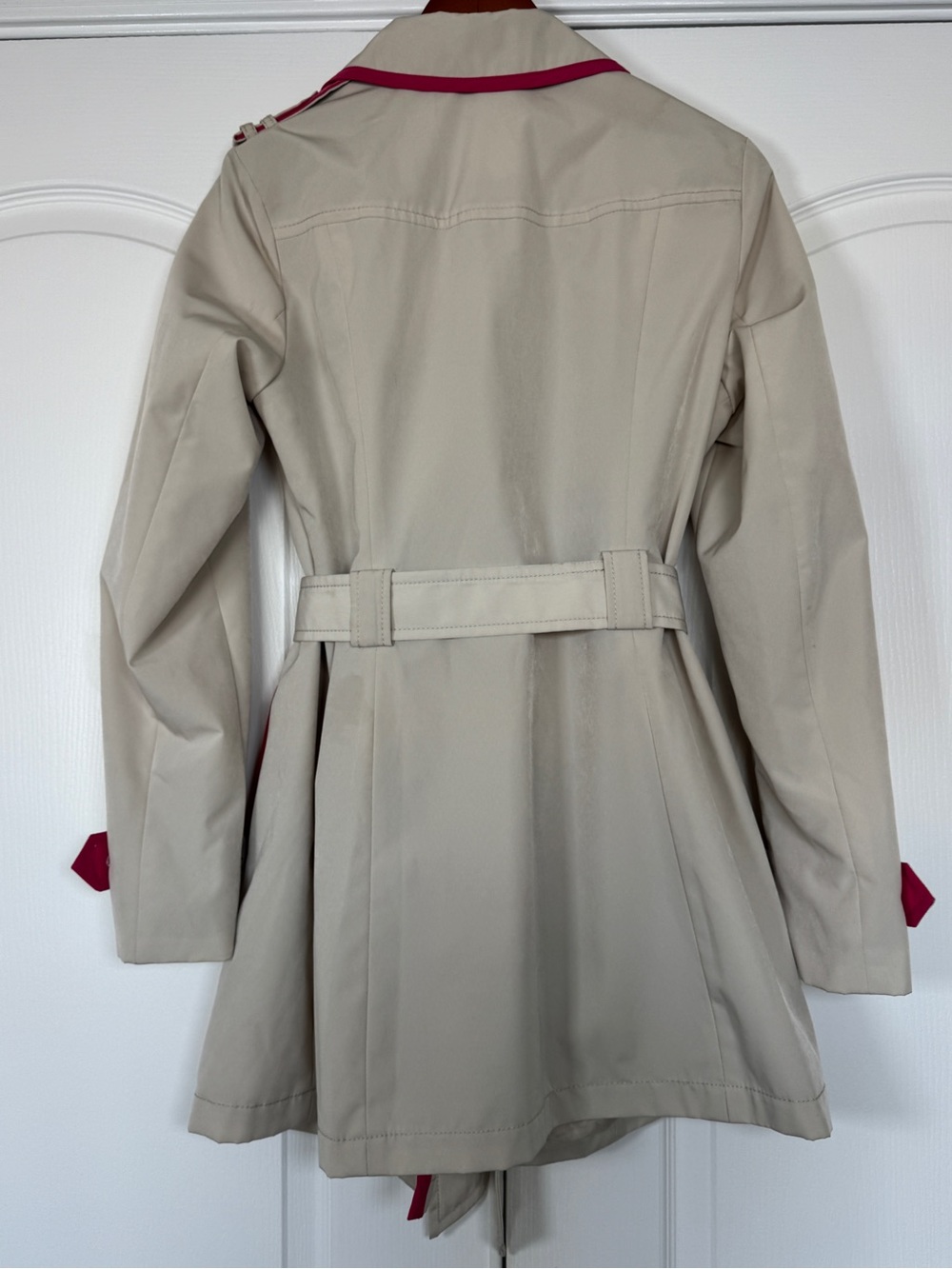 Esprit Y2K Beige Hot Pink Trim Belted Double Breasted Trench Coat Small - Picture 4 of 14
